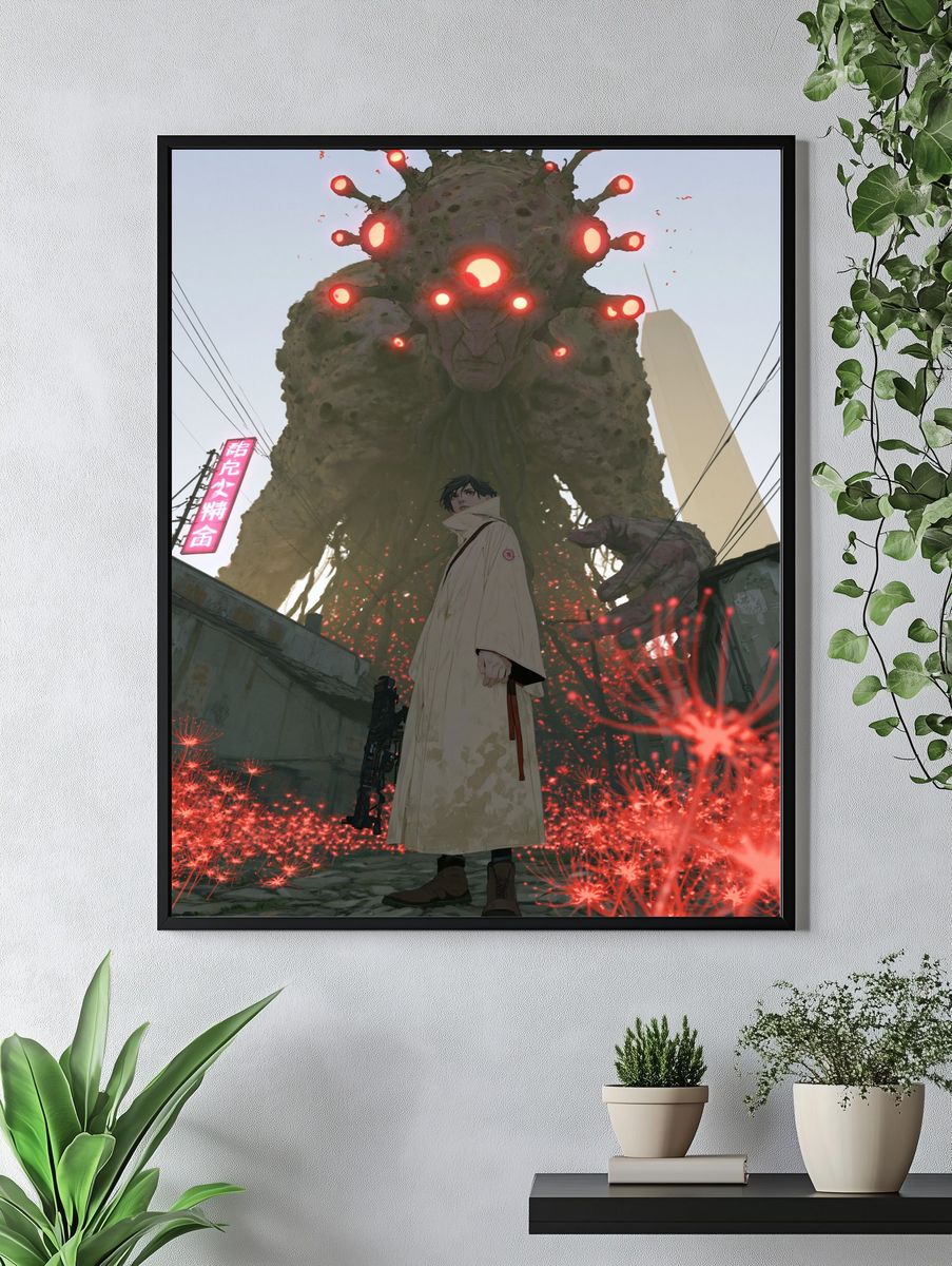 Kaiju Street Encounter Illustration Poster. — room view 4