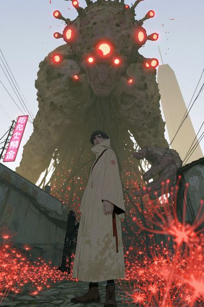 Kaiju Street Encounter Illustration Poster.