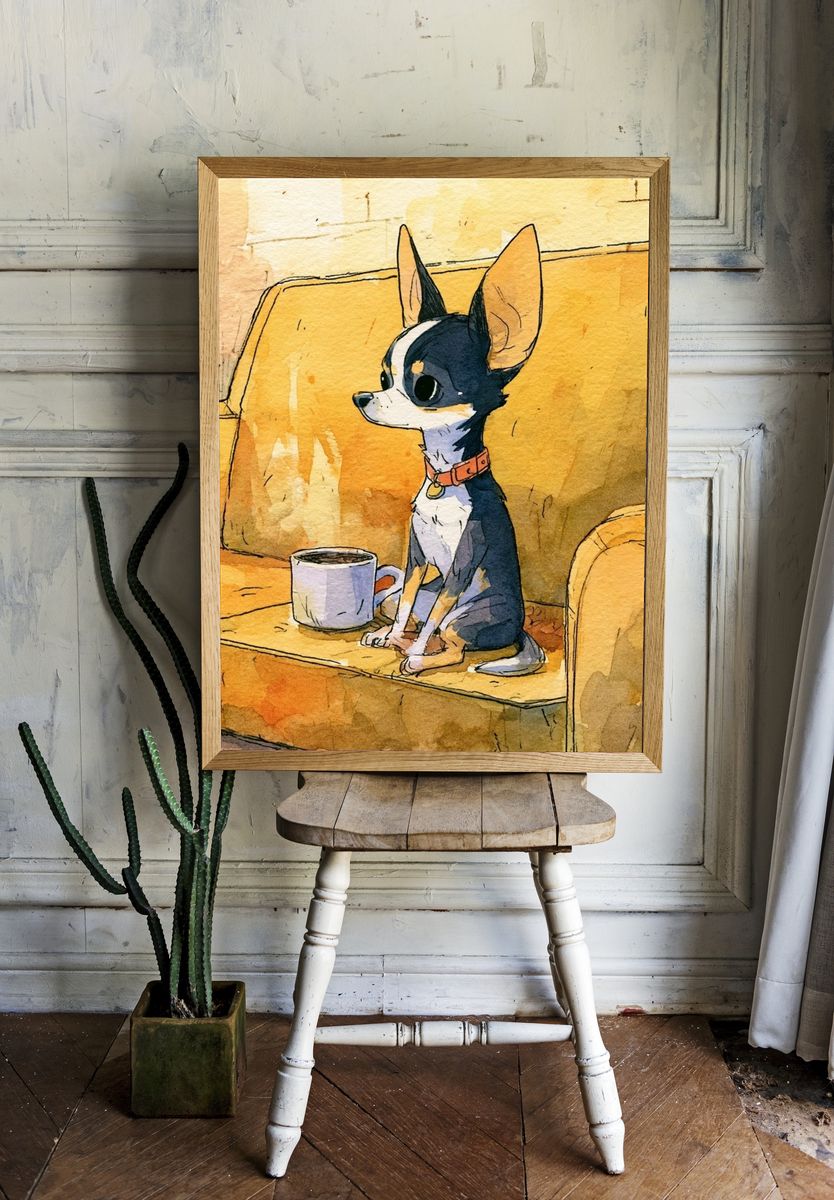 Chihuahua on Couch Watercolor Poster. room preview