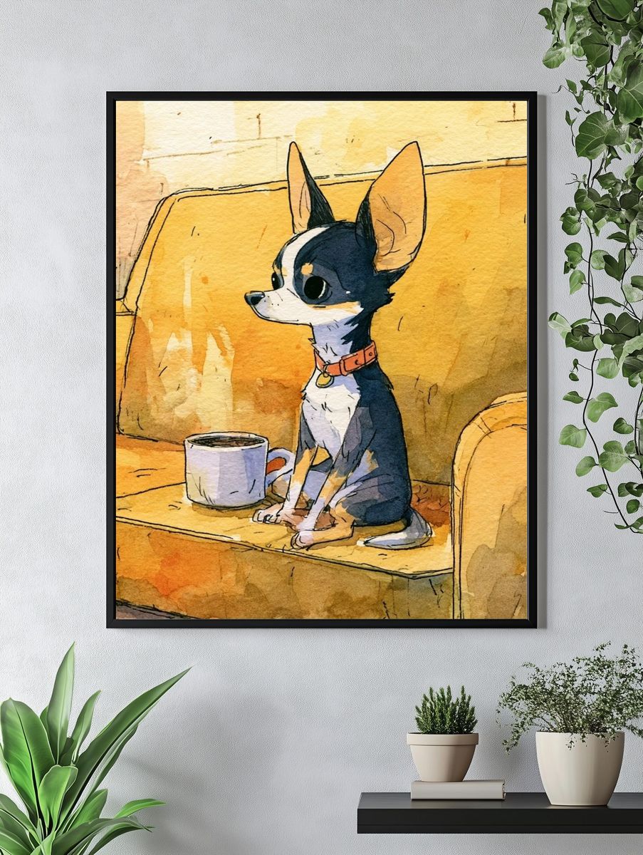 Chihuahua on Couch Watercolor Poster. — room view 4