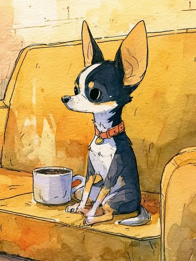 Chihuahua on Couch Watercolor Poster.