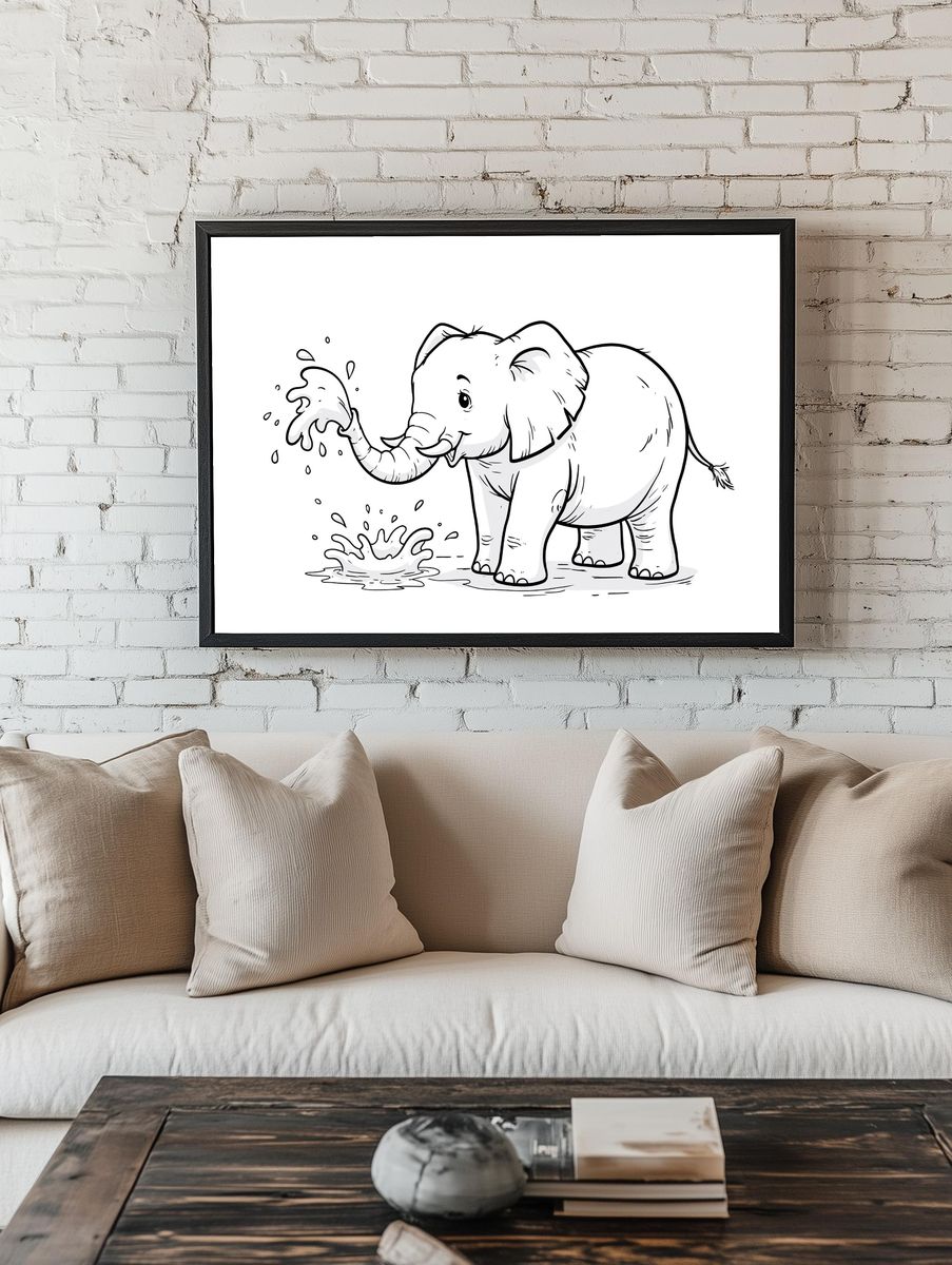 Playful Elephant Ink Poster. room preview