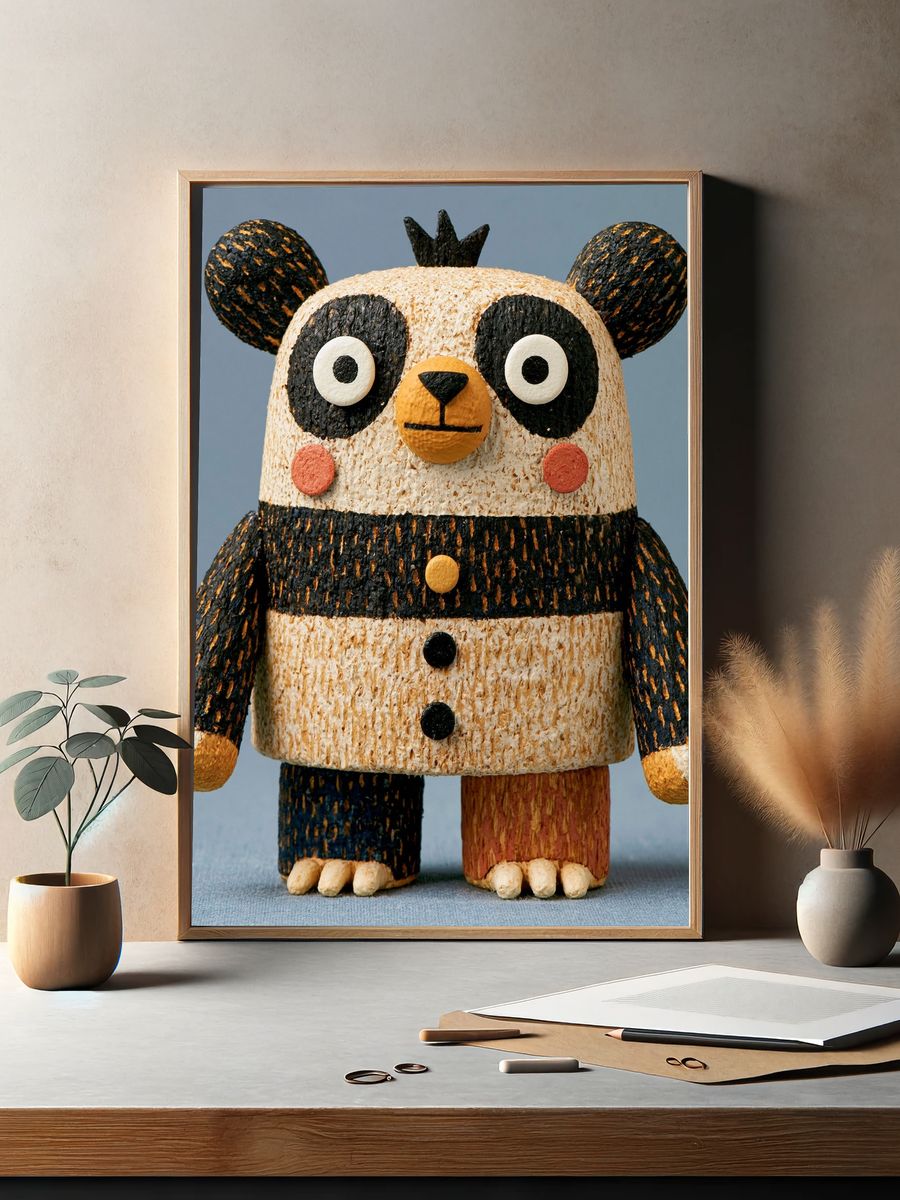 Cute Panda Figurine Illustration Poster. — room view 2
