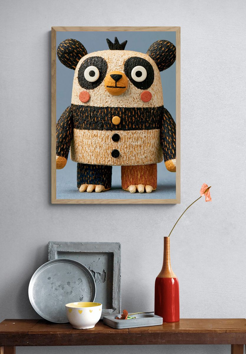 Cute Panda Figurine Illustration Poster. — room view 3