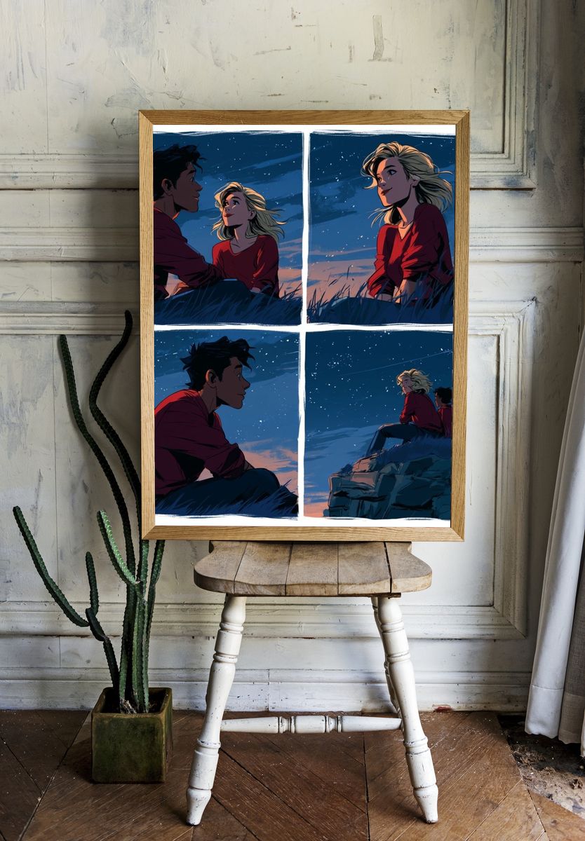 Starry Couple Nightscape Illustration Poster. — room view 1