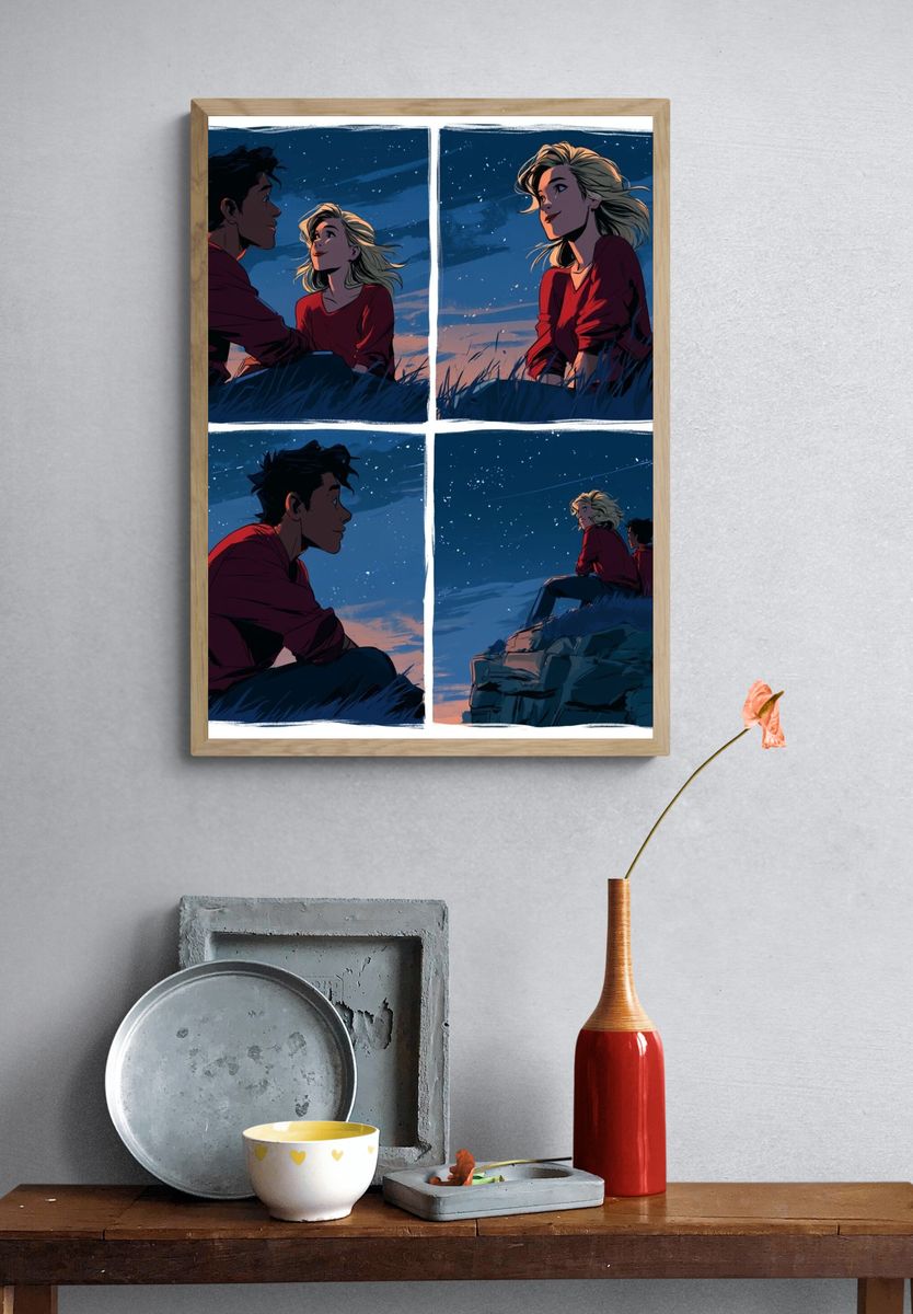 Starry Couple Nightscape Illustration Poster. — room view 3