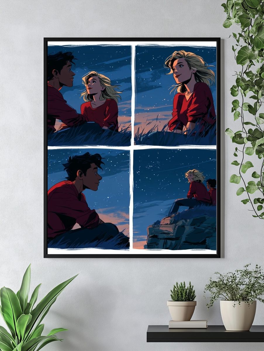 Starry Couple Nightscape Illustration Poster. — room view 4