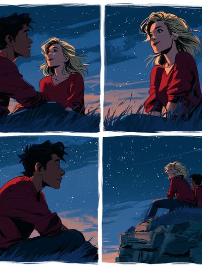 Starry Couple Nightscape Illustration Poster.