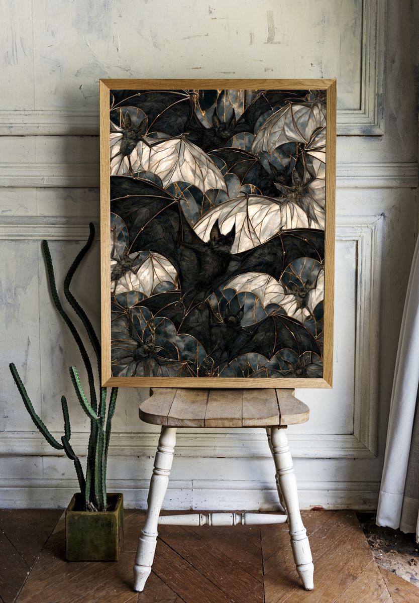 Gothic Bats Pattern Print. room preview