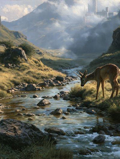 Deer by Mountain Stream Poster.