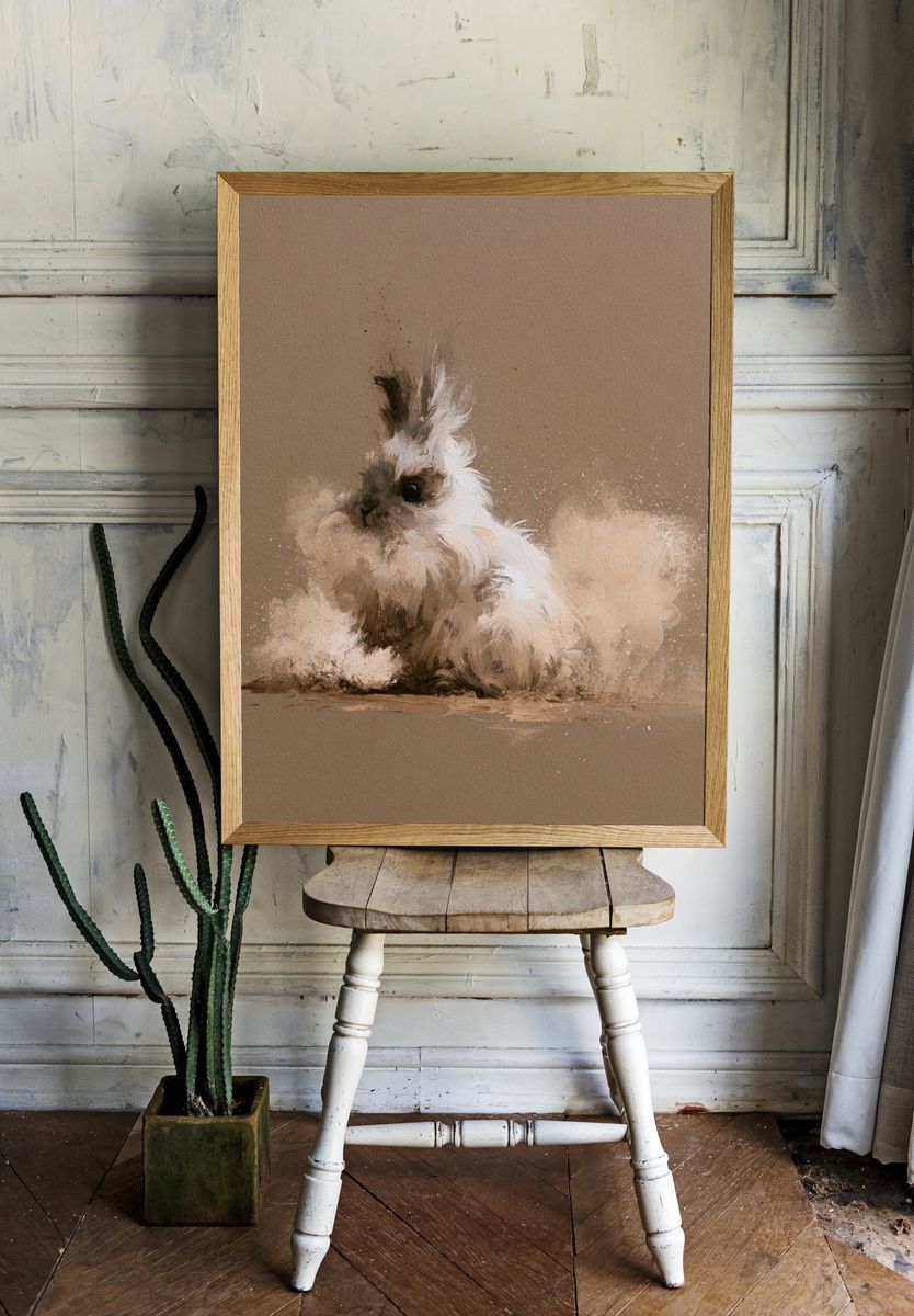 Fluffy Rabbit Portrait Print. room preview
