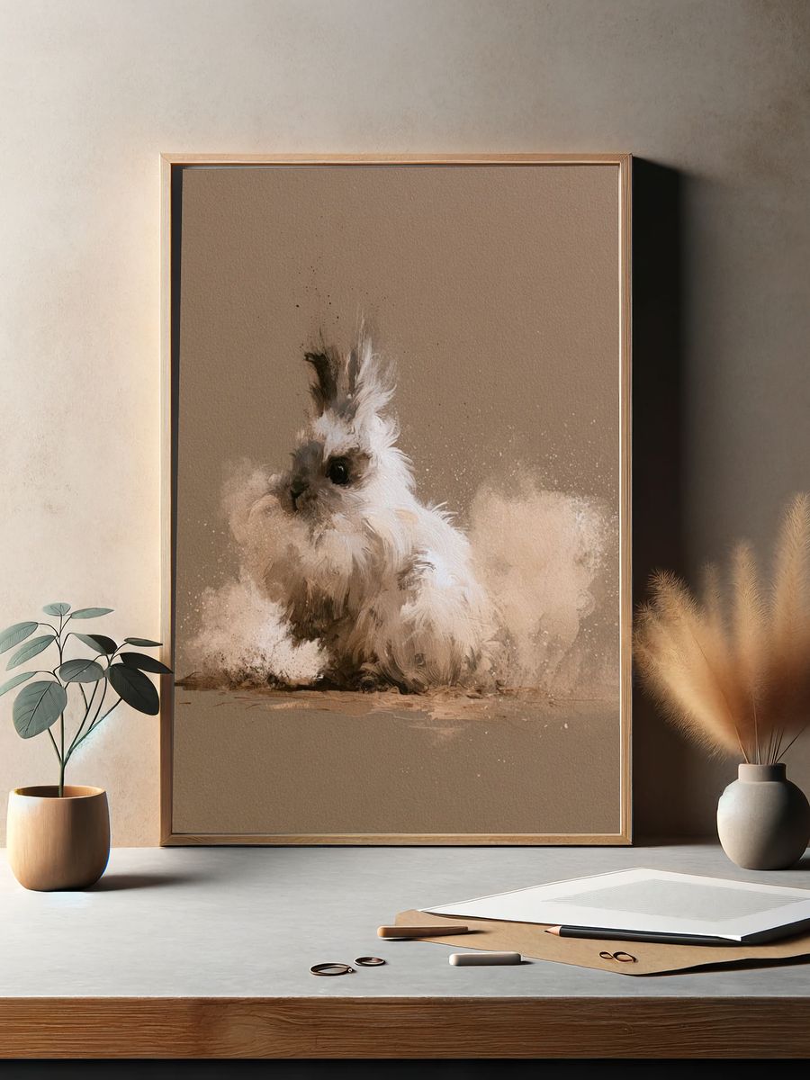 Fluffy Rabbit Portrait Print. — room view 2