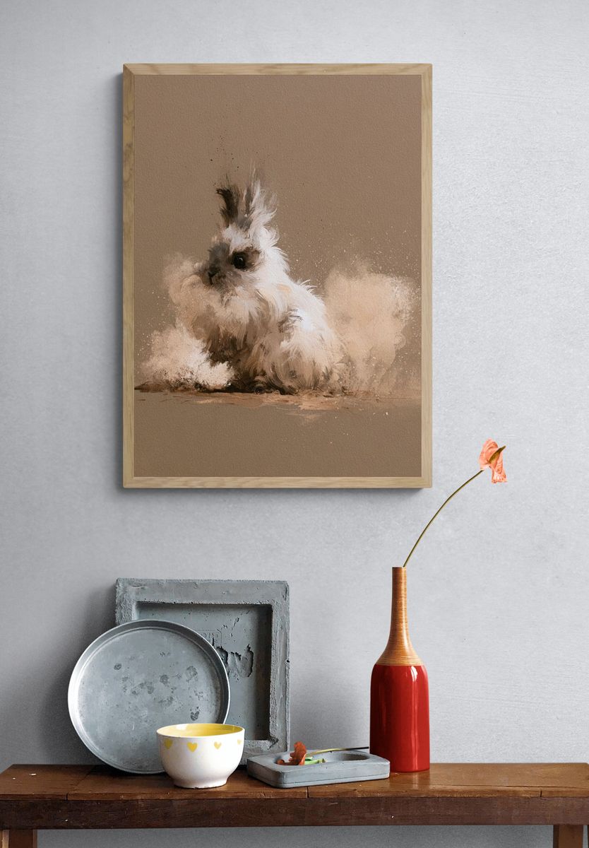 Fluffy Rabbit Portrait Print. — room view 3