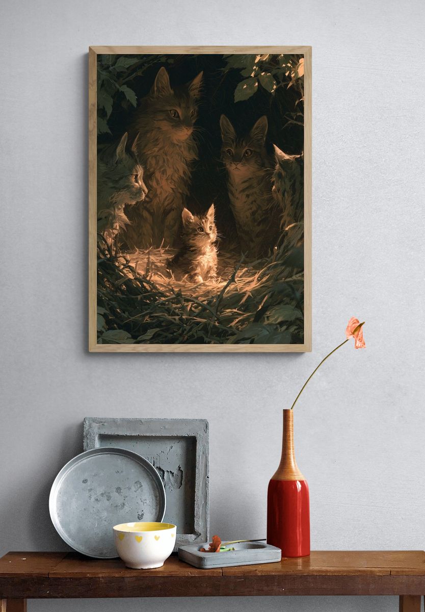 Hidden Kittens in the Forest Poster. — room view 3