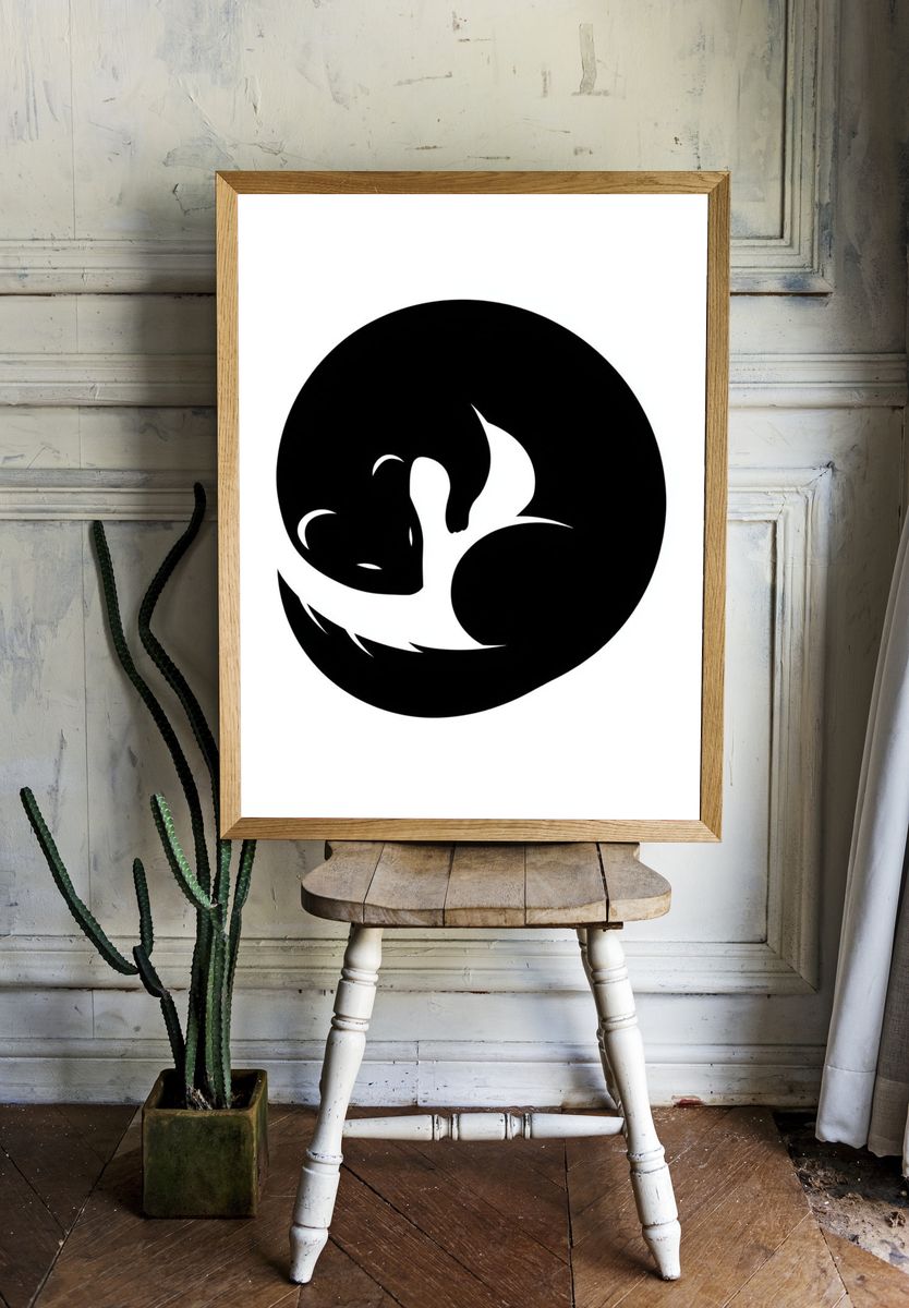 Sleeping Cat Minimalist Print. room preview