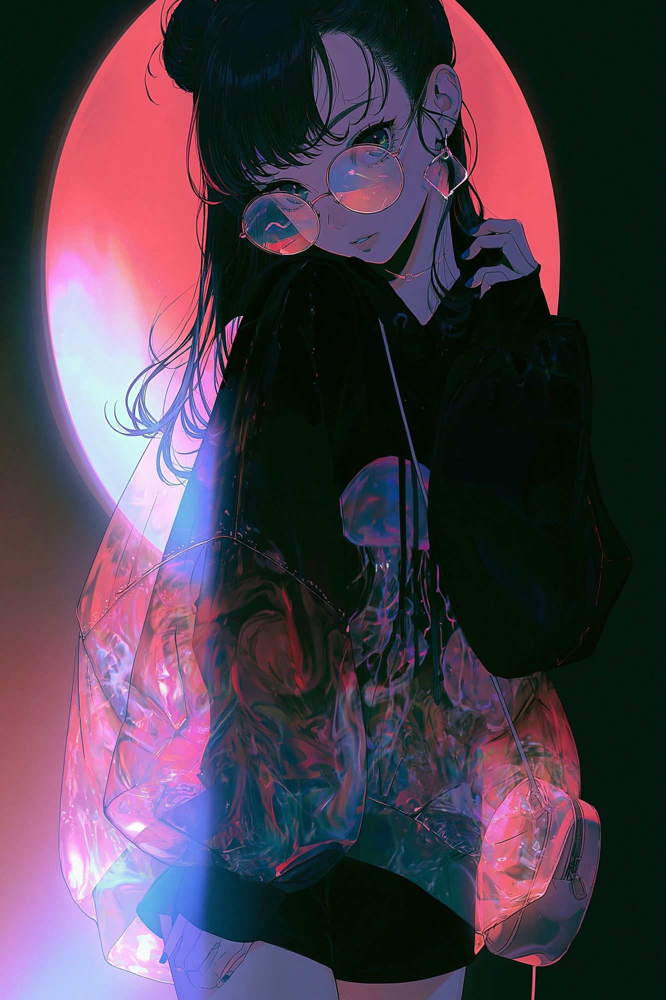 Neon Anime Girl Portrait Poster. poster detail