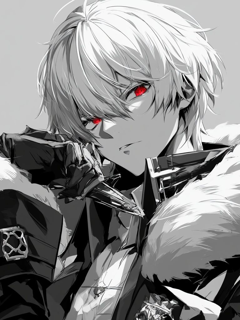 White-Haired Anime Portrait Print. poster — anime art