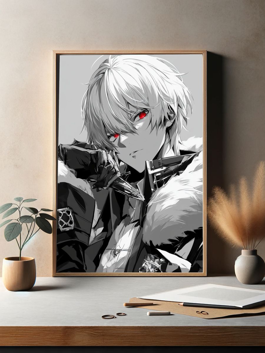 White-Haired Anime Portrait Print. — room view 2