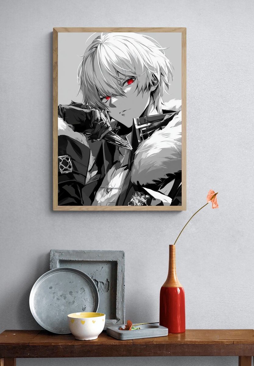 White-Haired Anime Portrait Print. — room view 3