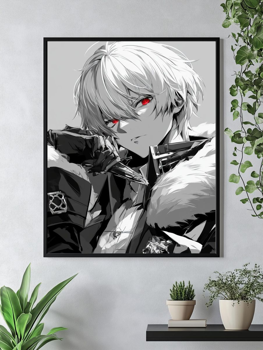 White-Haired Anime Portrait Print. — room view 4