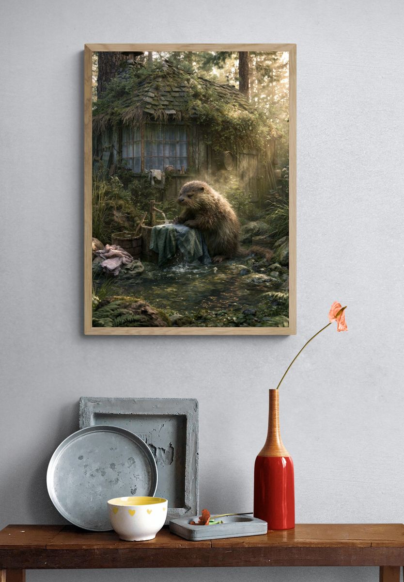 Forest Otter Cottage Illustration Poster. — room view 3