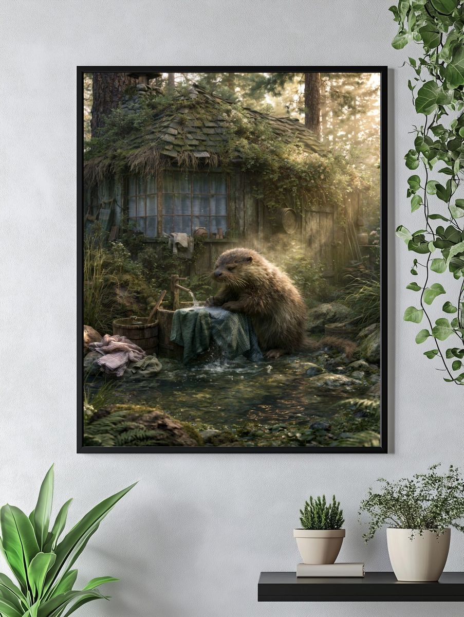 Forest Otter Cottage Illustration Poster. — room view 4
