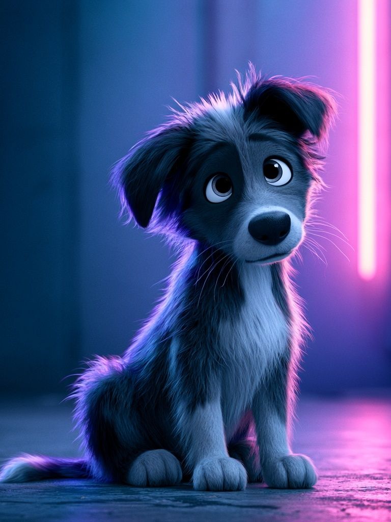 Neon Puppy Portrait Print. poster detail