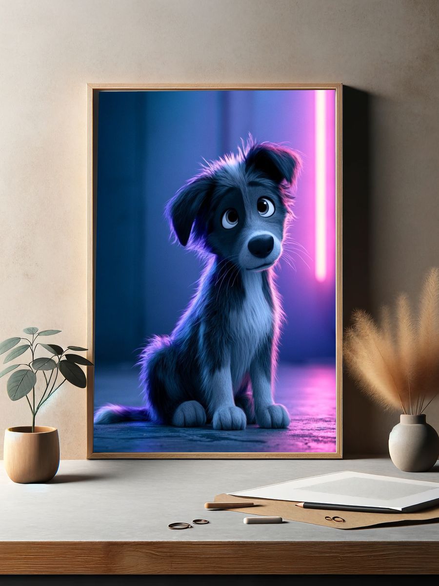 Neon Puppy Portrait Print. — room view 2