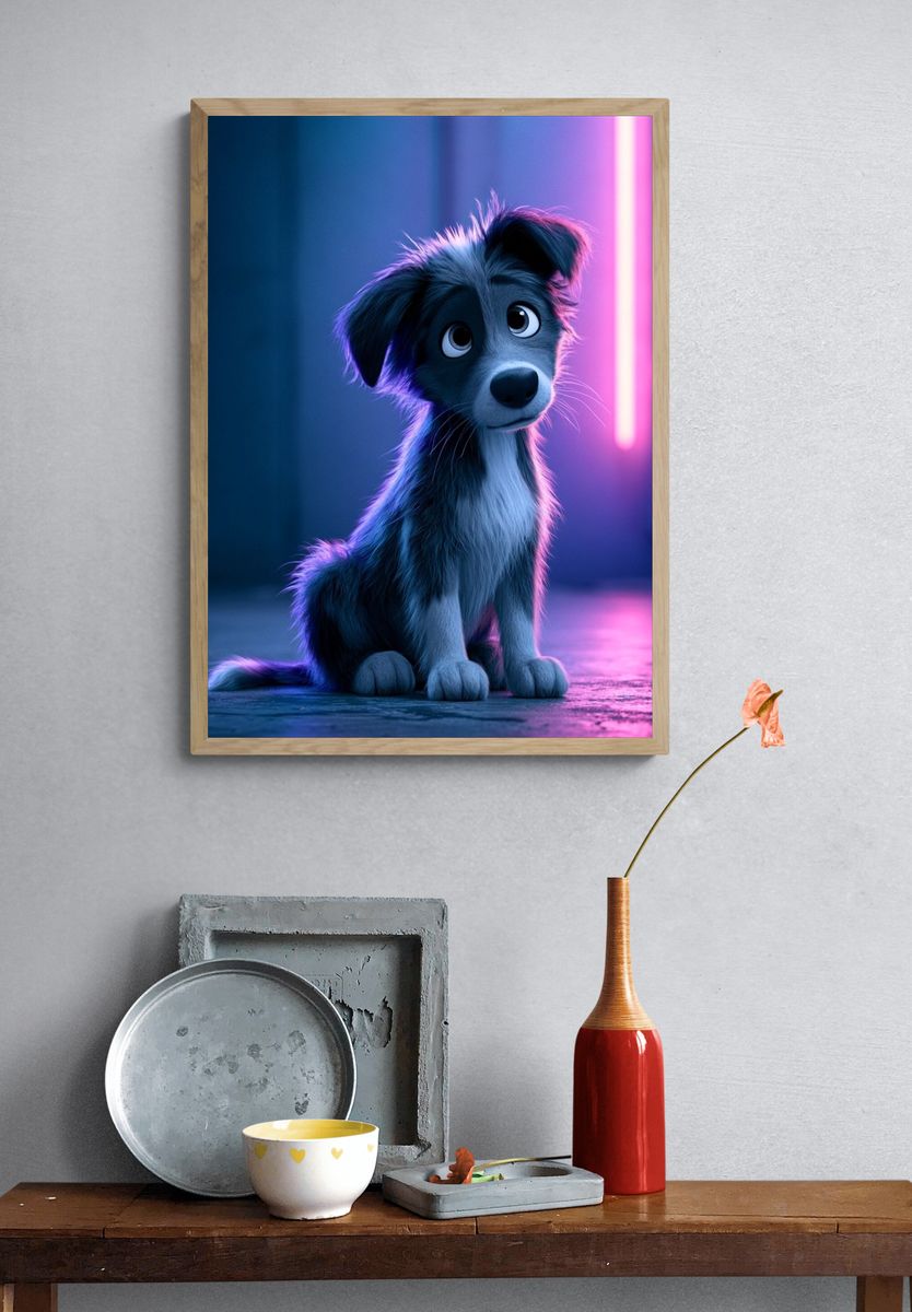 Neon Puppy Portrait Print. — room view 3