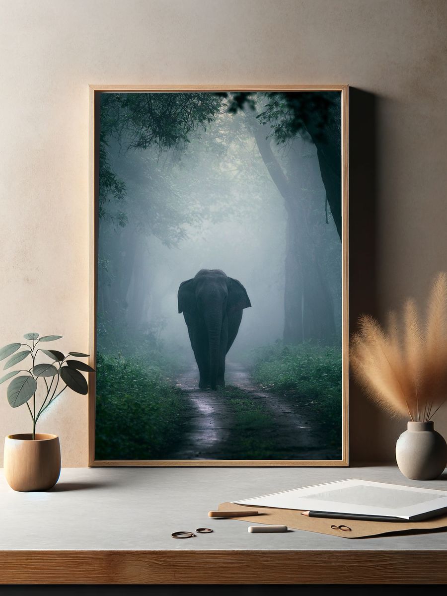 Misty Elephant Forest Poster. — room view 2