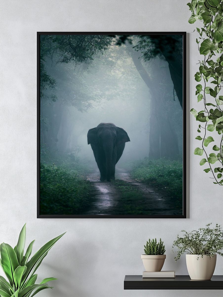 Misty Elephant Forest Poster. — room view 4