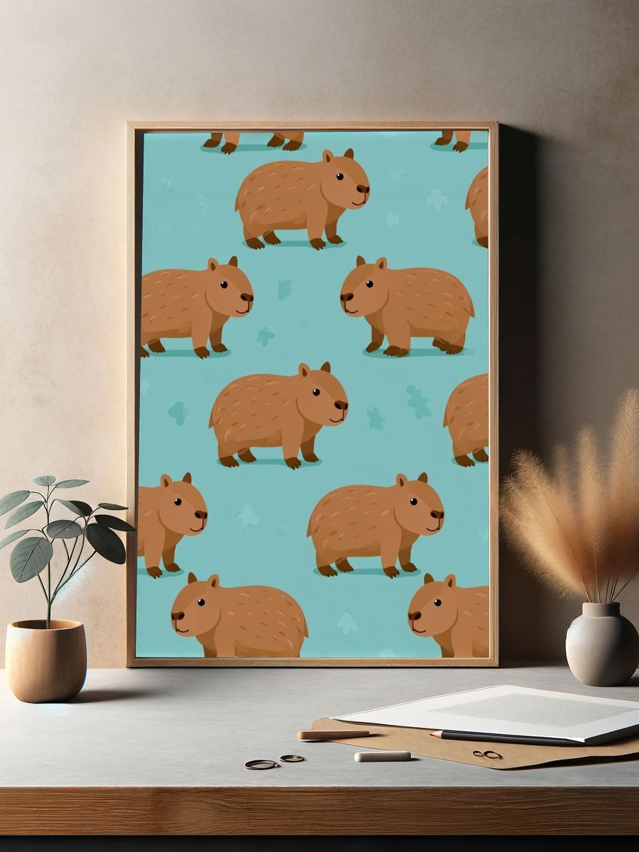 Capybara Pattern Illustration Poster. — room view 2