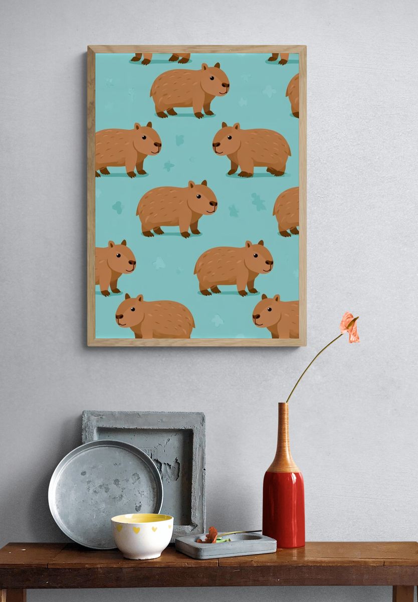 Capybara Pattern Illustration Poster. — room view 3