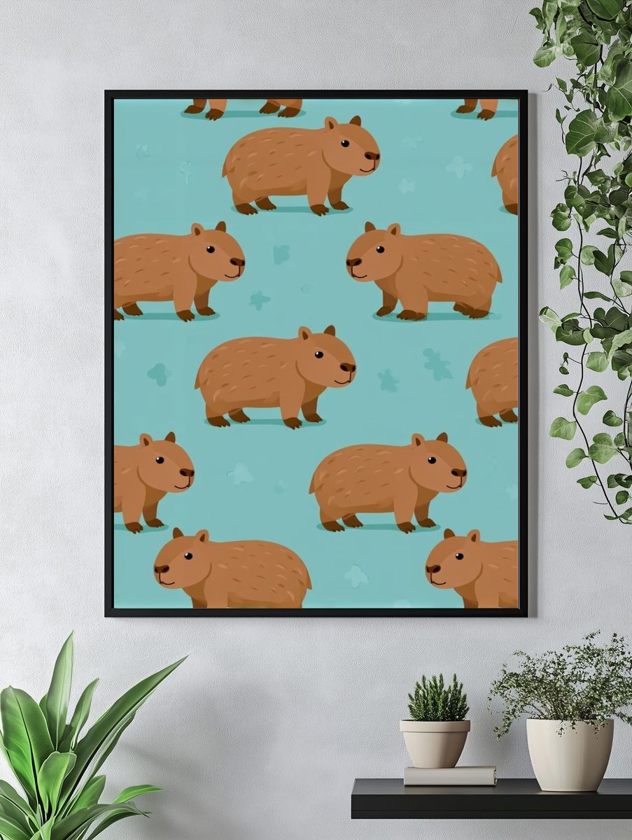 Capybara Pattern Illustration Poster. — room view 4