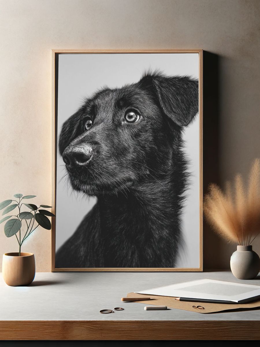 Black Dog Portrait Print. — room view 2