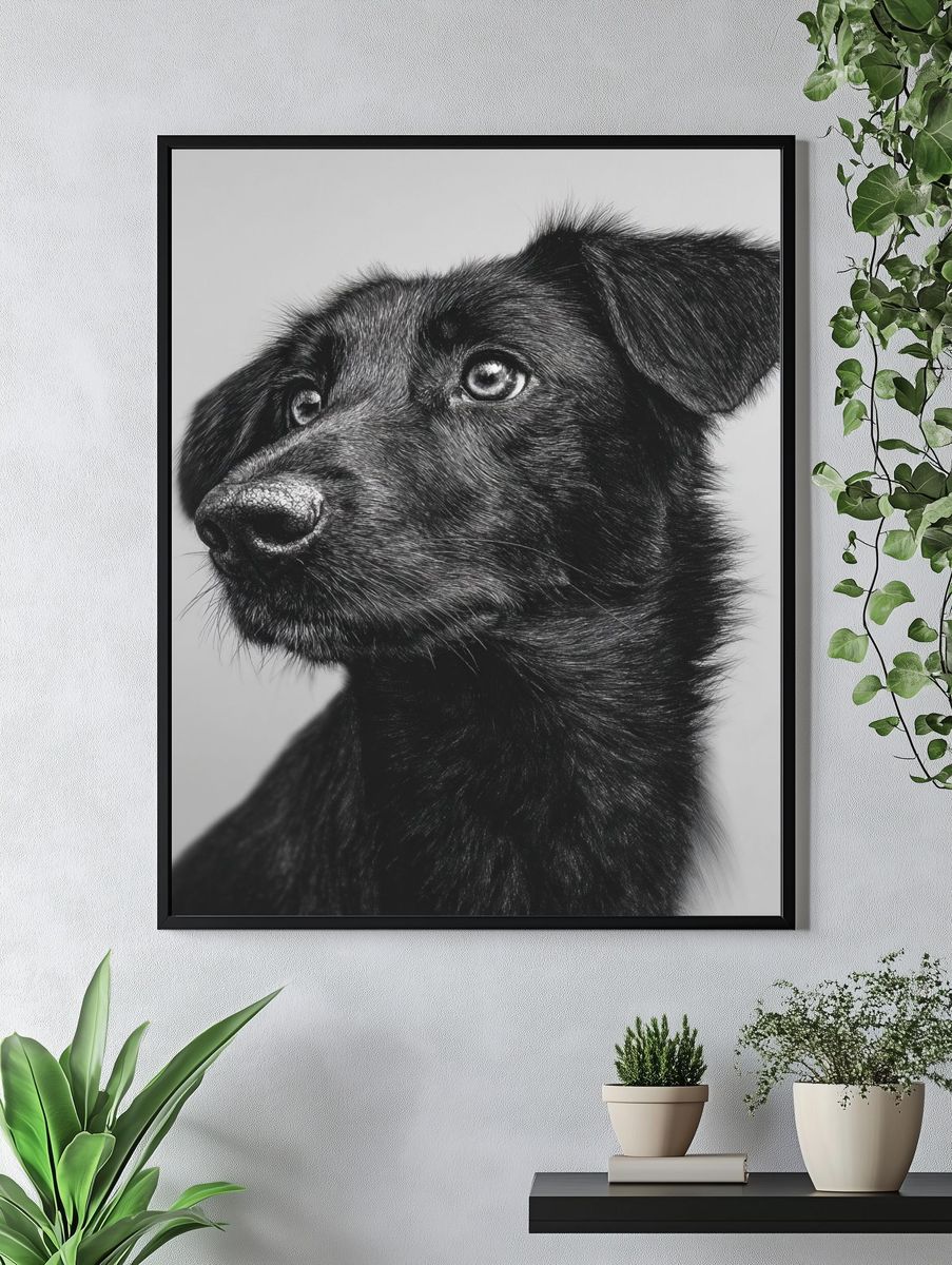 Black Dog Portrait Print. — room view 4