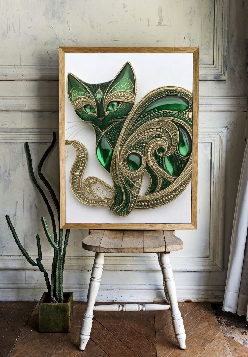 Emerald Cat Ornament Poster. room preview