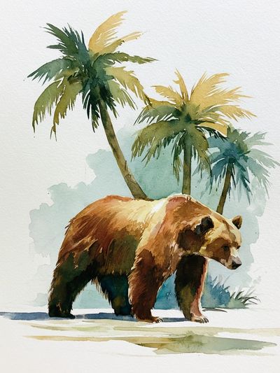 Tropical Bear Watercolor Poster. poster