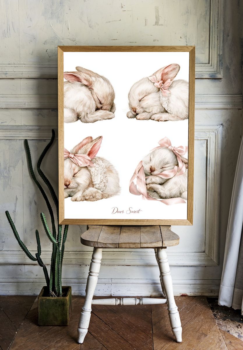 Sleeping Bunny Watercolor Print. room preview