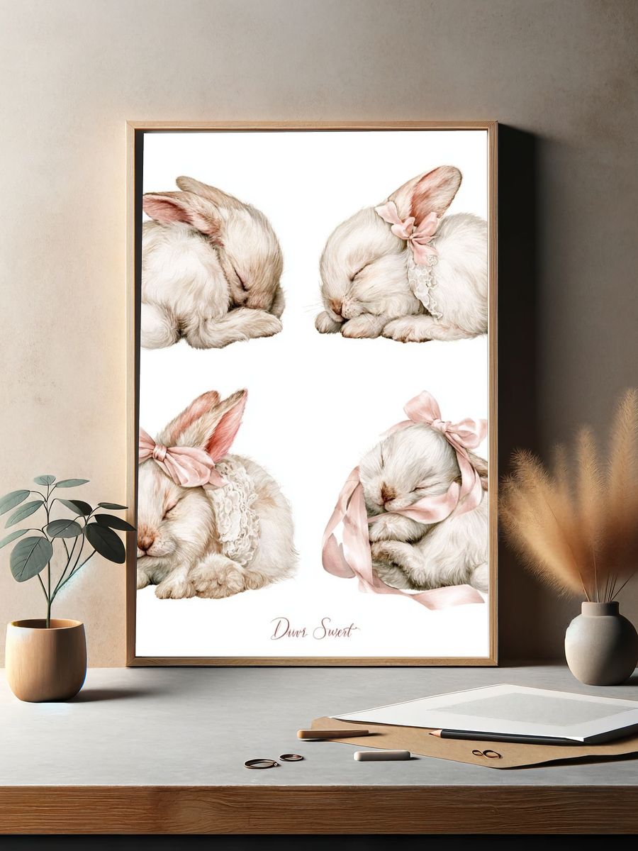 Sleeping Bunny Watercolor Print. — room view 2