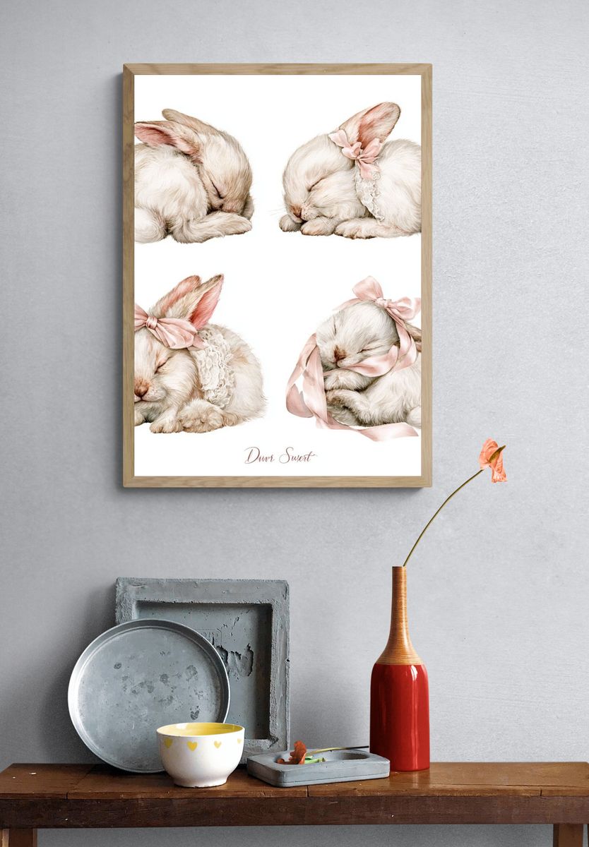 Sleeping Bunny Watercolor Print. — room view 3