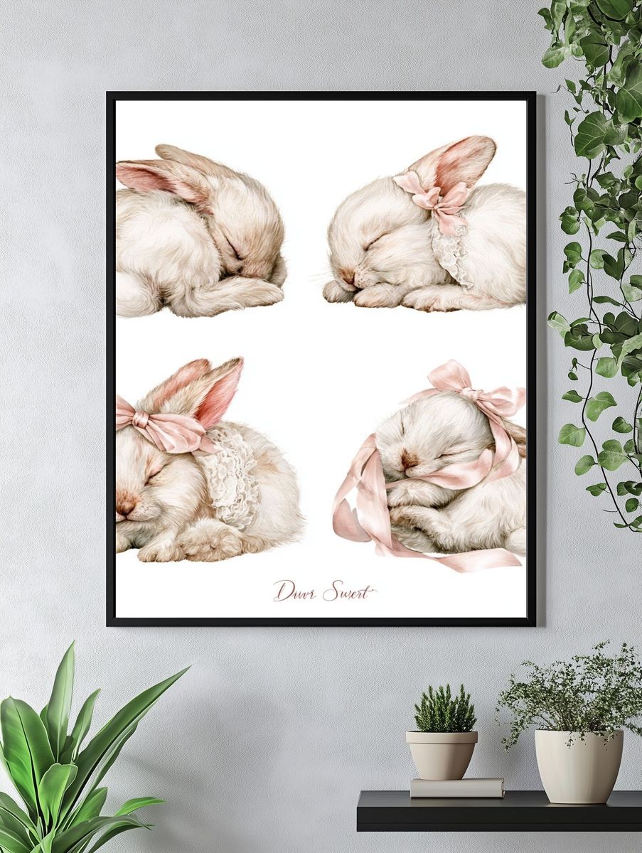 Sleeping Bunny Watercolor Print. — room view 4