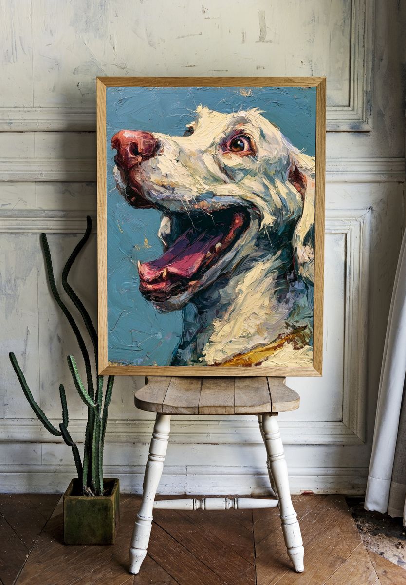 Happy Dog Portrait Print. room preview