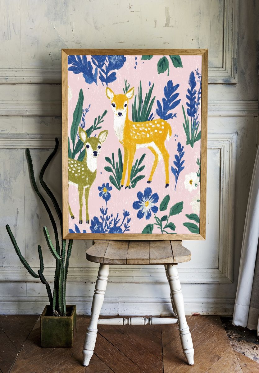 Fawn Meadow Illustration Poster. — room view 1
