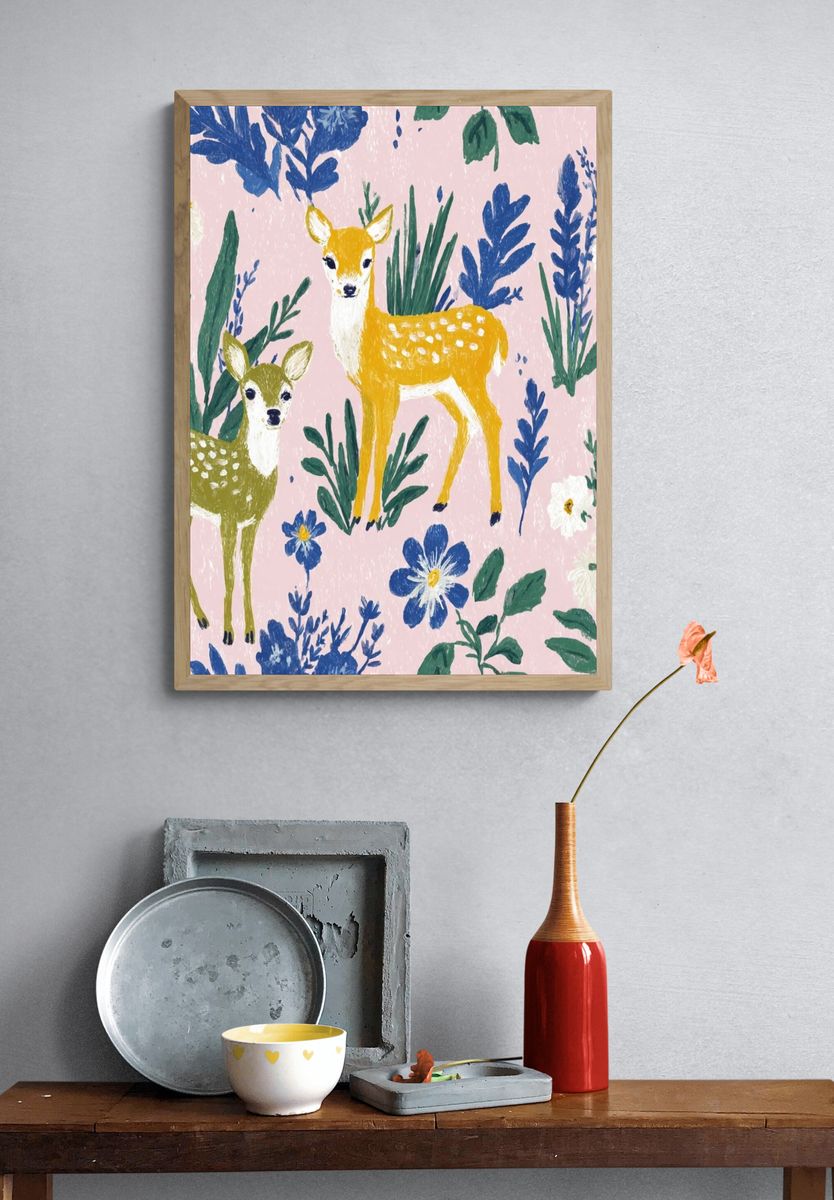 Fawn Meadow Illustration Poster. — room view 3