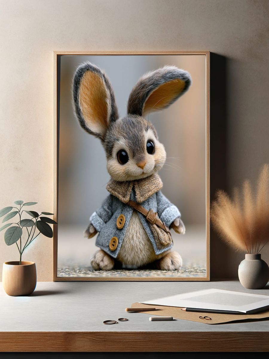 Cute Bunny Portrait Print. — room view 2