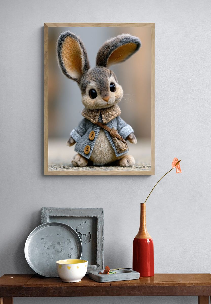 Cute Bunny Portrait Print. — room view 3