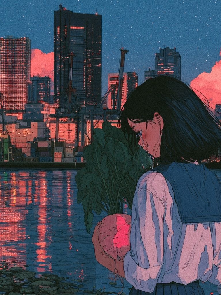 City Girl at Dusk Illustration Poster. poster — anime art