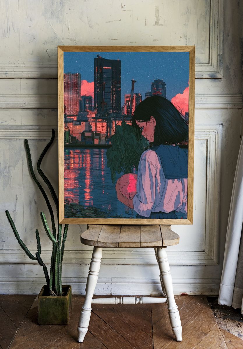 City Girl at Dusk Illustration Poster. — room view 1