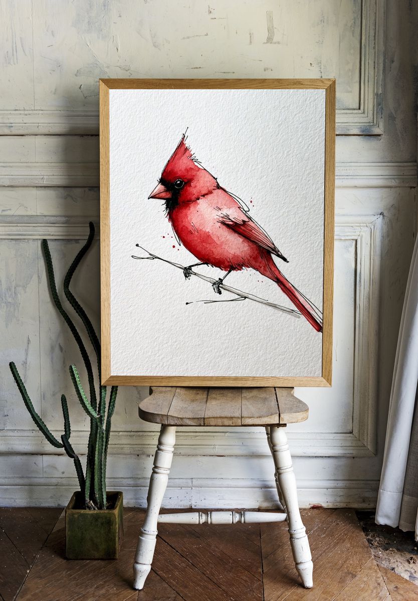 Red Cardinal Watercolor Poster. room preview